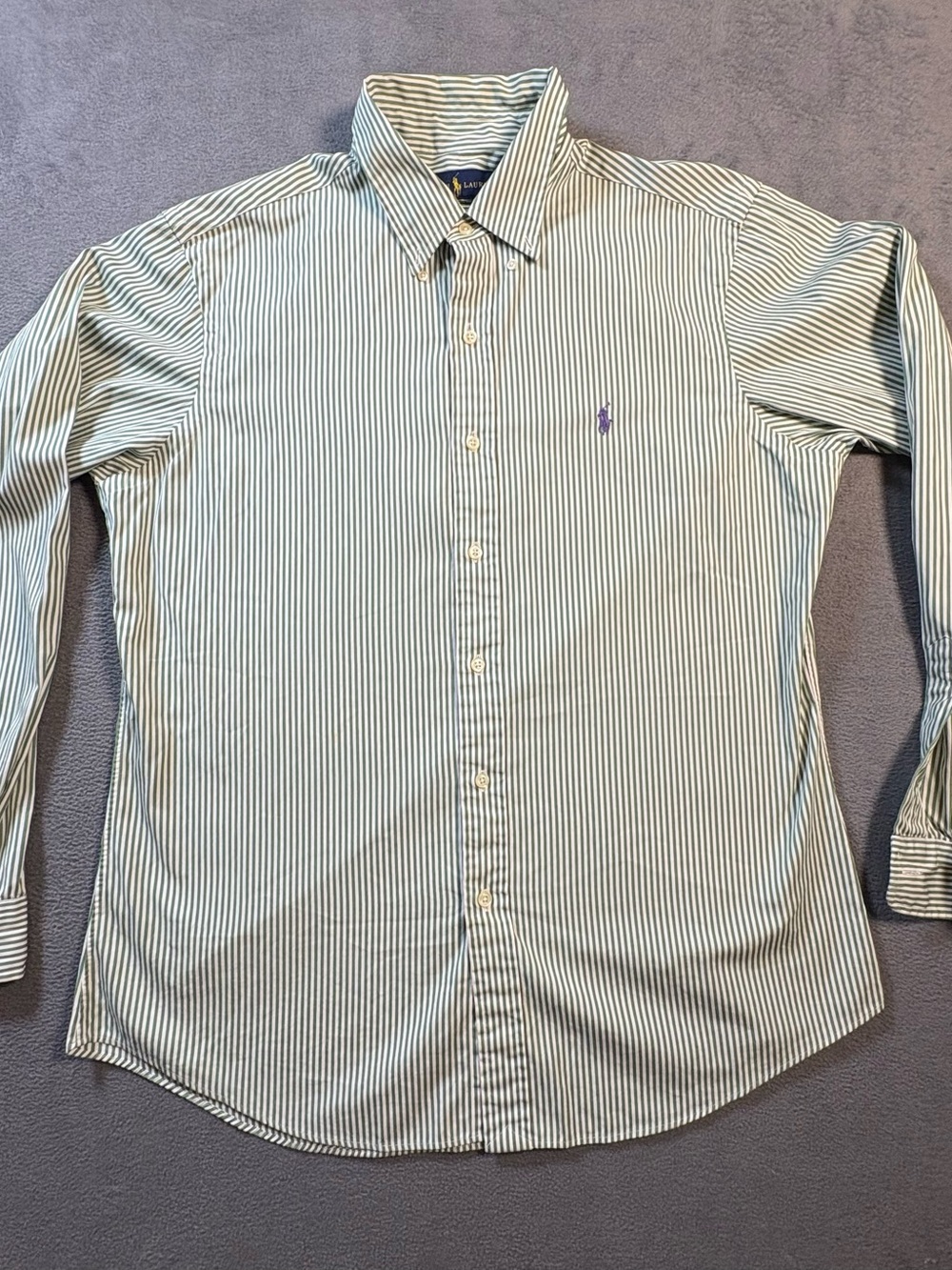Ralph Lauren Custom Fit Vintage Men’s Green & White Stripe Button-Down Shirt